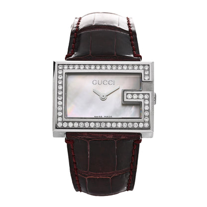 Gucci Stainless Steel Alligator Diamond Bezel Mother of Pearl 31mm 100L Quartz Watch 1 of 4