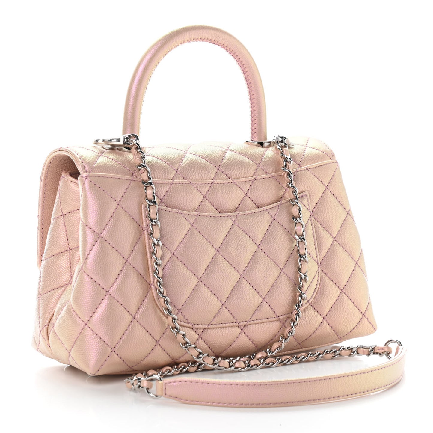 Iridescent Caviar Quilted Mini Coco Handle Flap Pink