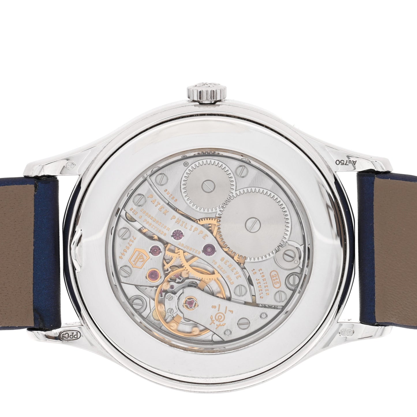 18K White Gold Satin Diamond Bezel 33mm Calatrava Manual Winding Watch Blue 4897/300G-001