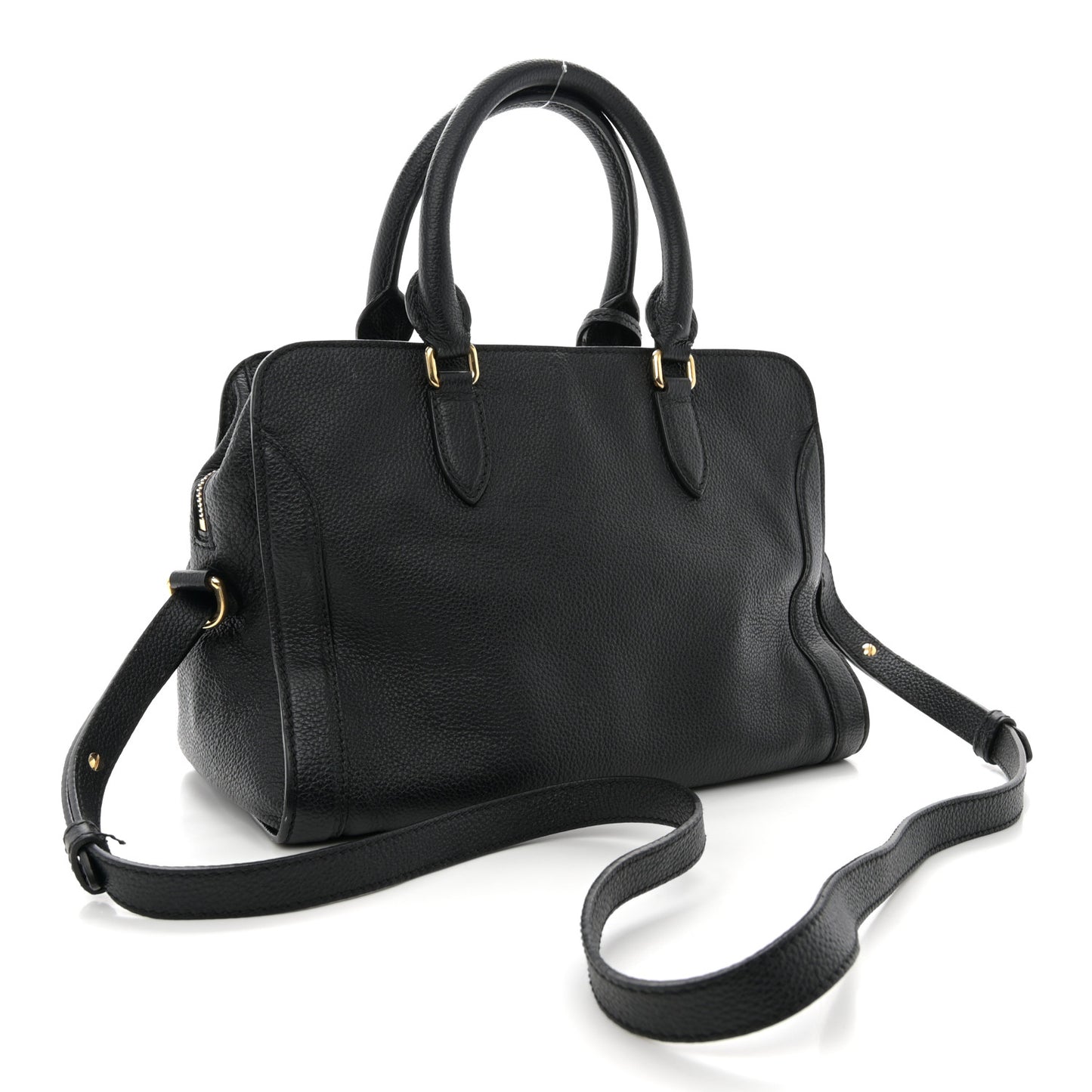Pebbled Calfskin Small Skull Padlock Zip Around Tote Black