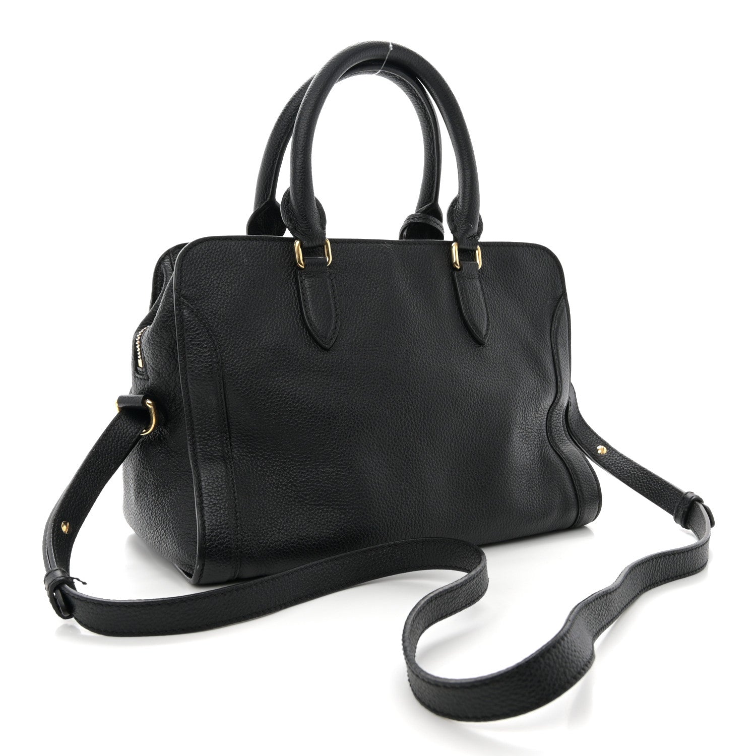 Alexander McQueen Pebbled Calfskin Small Skull Padlock Zip Around Tote Black 3 of 19