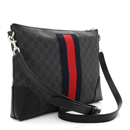 Gucci Soft GG Supreme Monogram Appia Calfskin Web East West Messenger Bag Black Grey 3 of 11