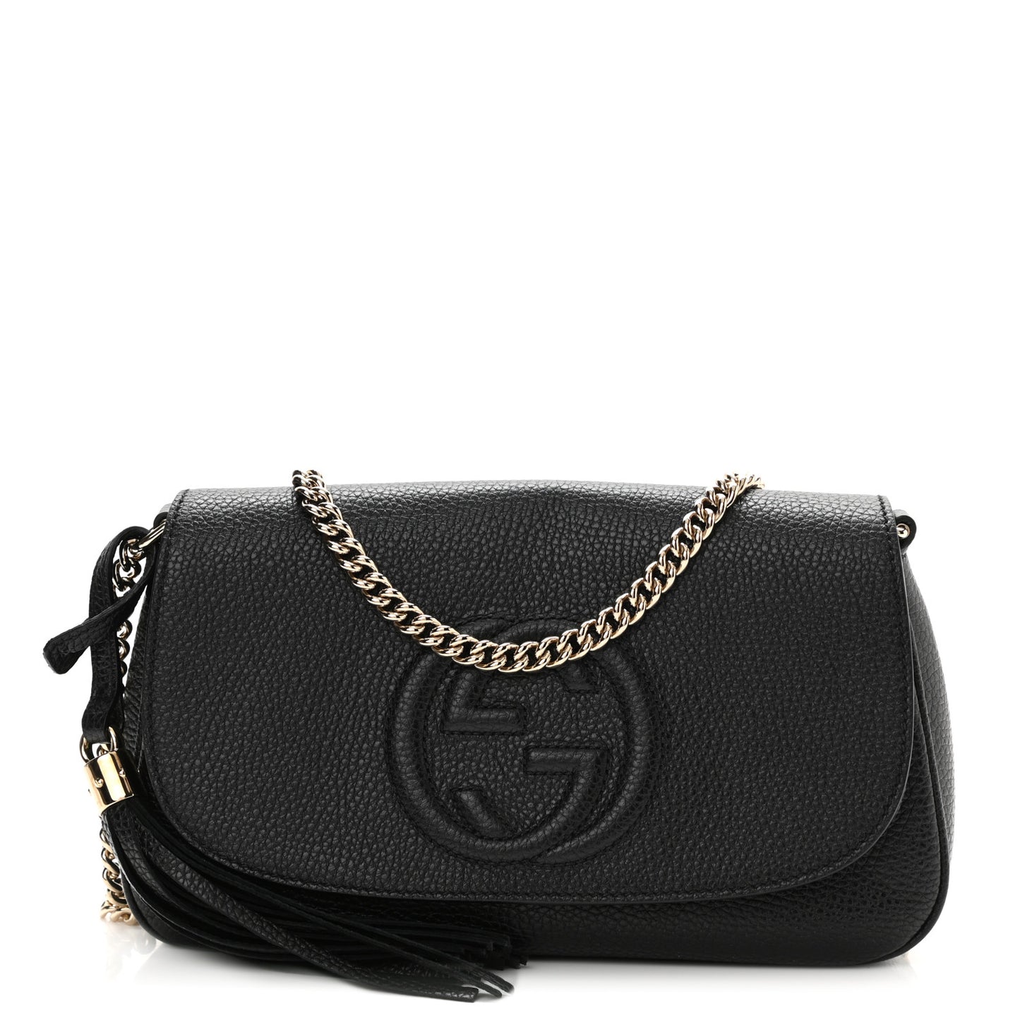 Pebbled Calfskin Medium Soho Flap Crossbody Black