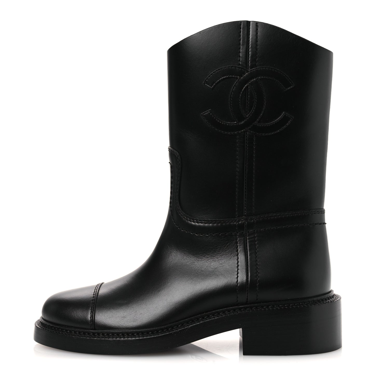 Calfskin Cap Toe Boots 37 Black