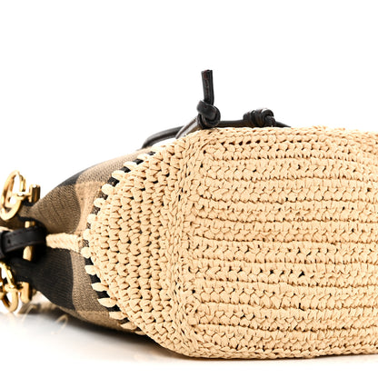 Fendi Fabric Jacquard Raffia Straw Pequin Gingham Woven Mini Mon Tresor Bucket Bag Beige Black Natural 10 of 11