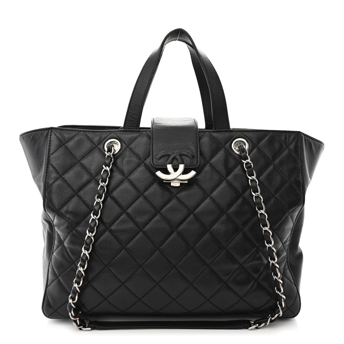 Caviar Quilted Large CC Box Shopping Tote Black