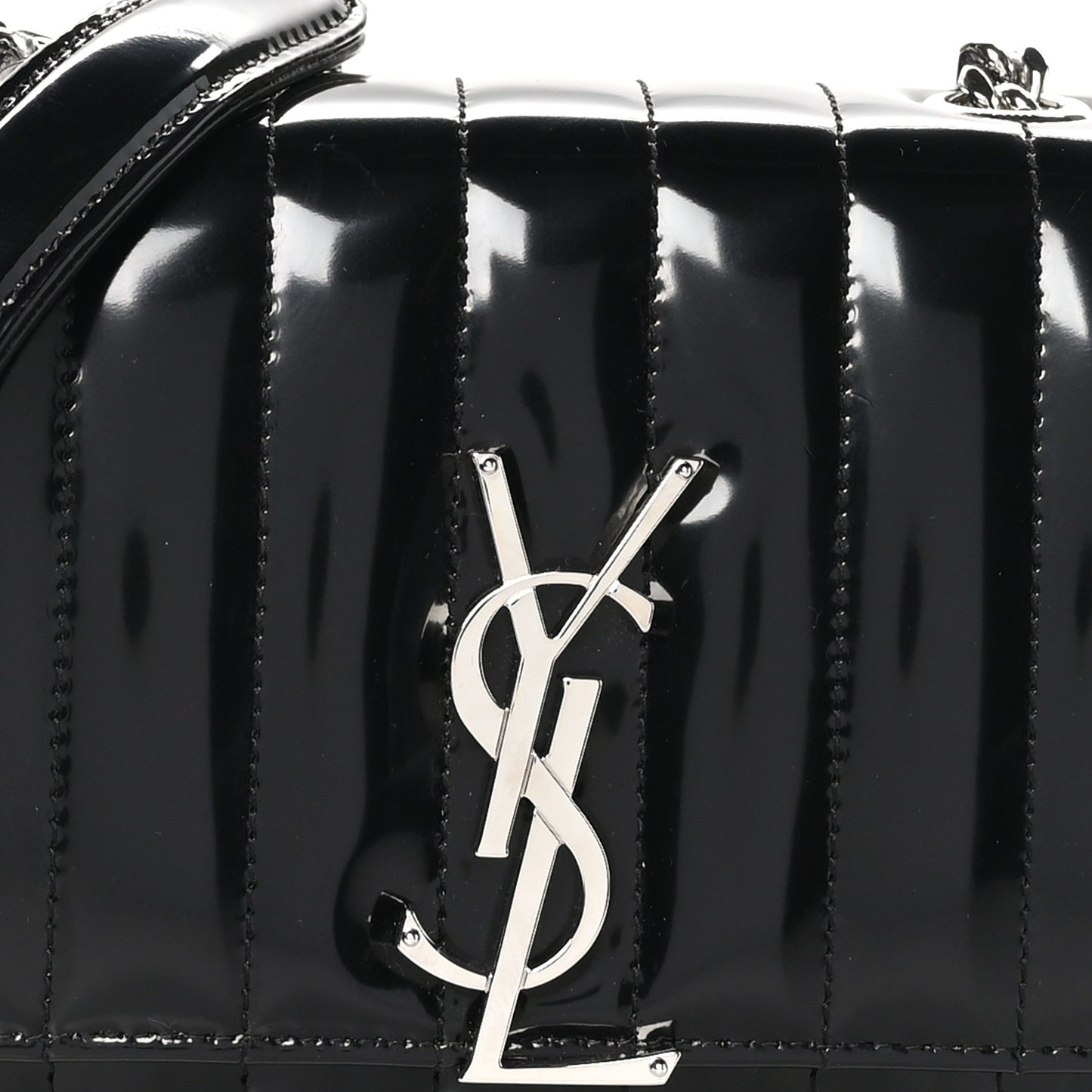 Patent Calfskin Matelasse Monogram Small Vicky Chain Bag Black