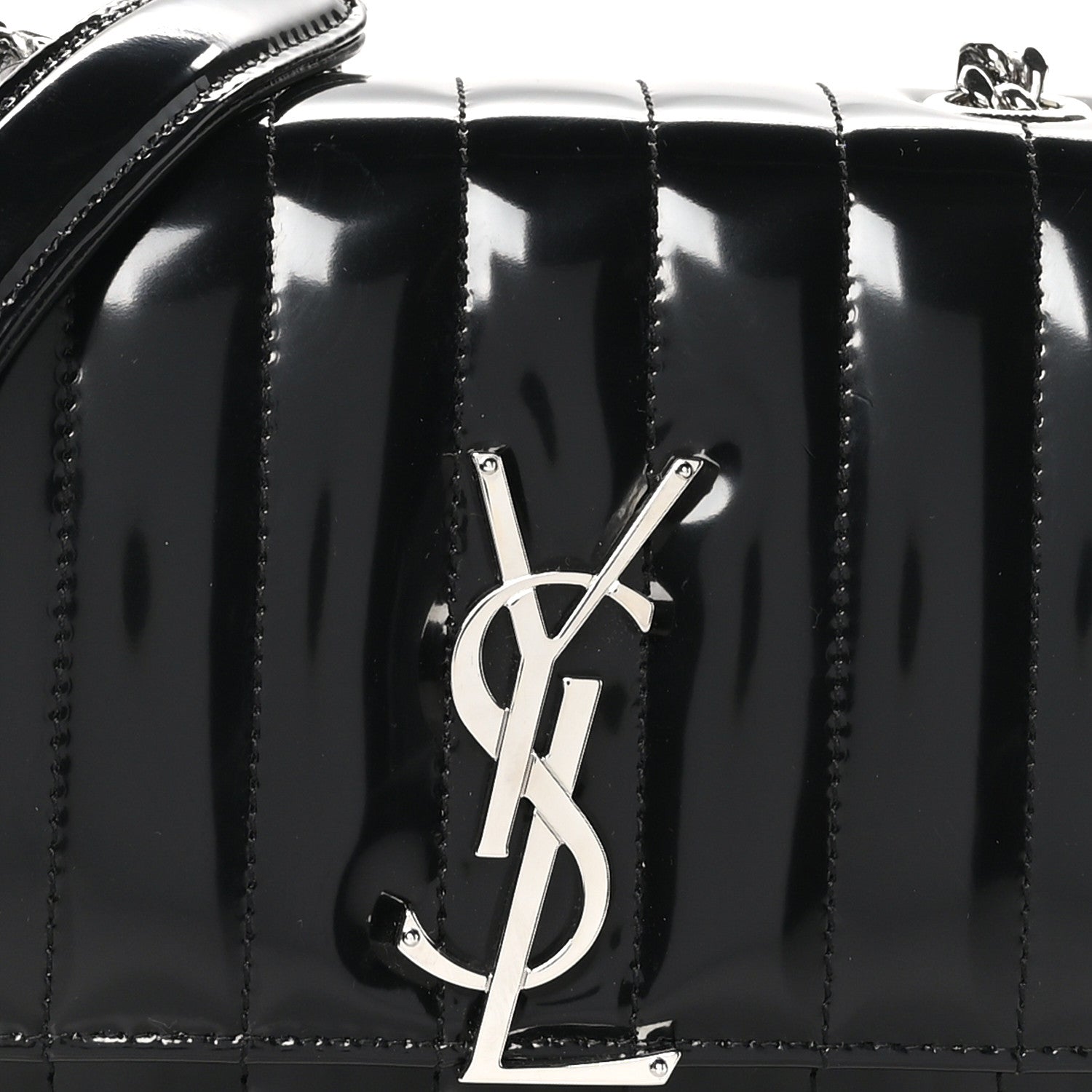 Saint Laurent Patent Calfskin Matelasse Monogram Small Vicky Chain Bag Black 8 of 10