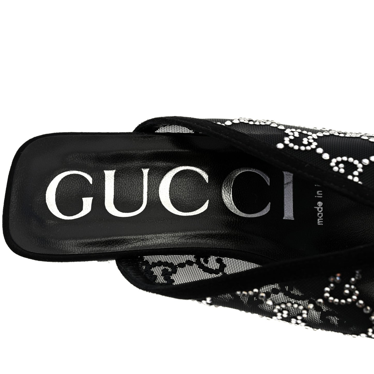 Tela Retino Kid Scamosciato Crystal GG Monogram Square G 95mm Slide Sandals 37.5 Black