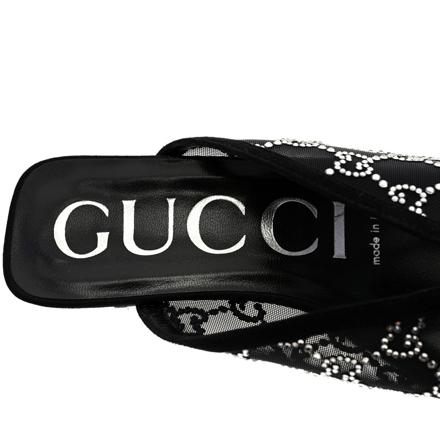 Gucci Tela Retino Kid Scamosciato Crystal GG Monogram Square G 95mm Slide Sandals 37.5 Black 6 of 8