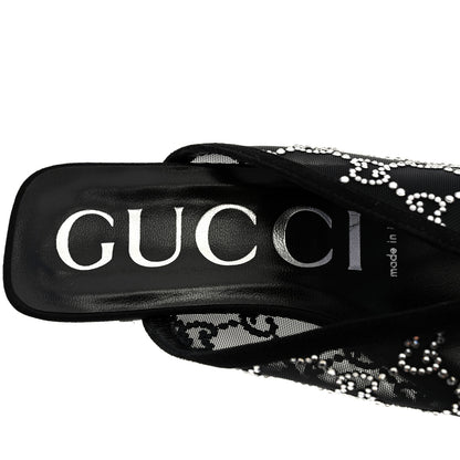 Gucci Tela Retino Kid Scamosciato Crystal GG Monogram Square G 95mm Slide Sandals 37.5 Black 6 of 8