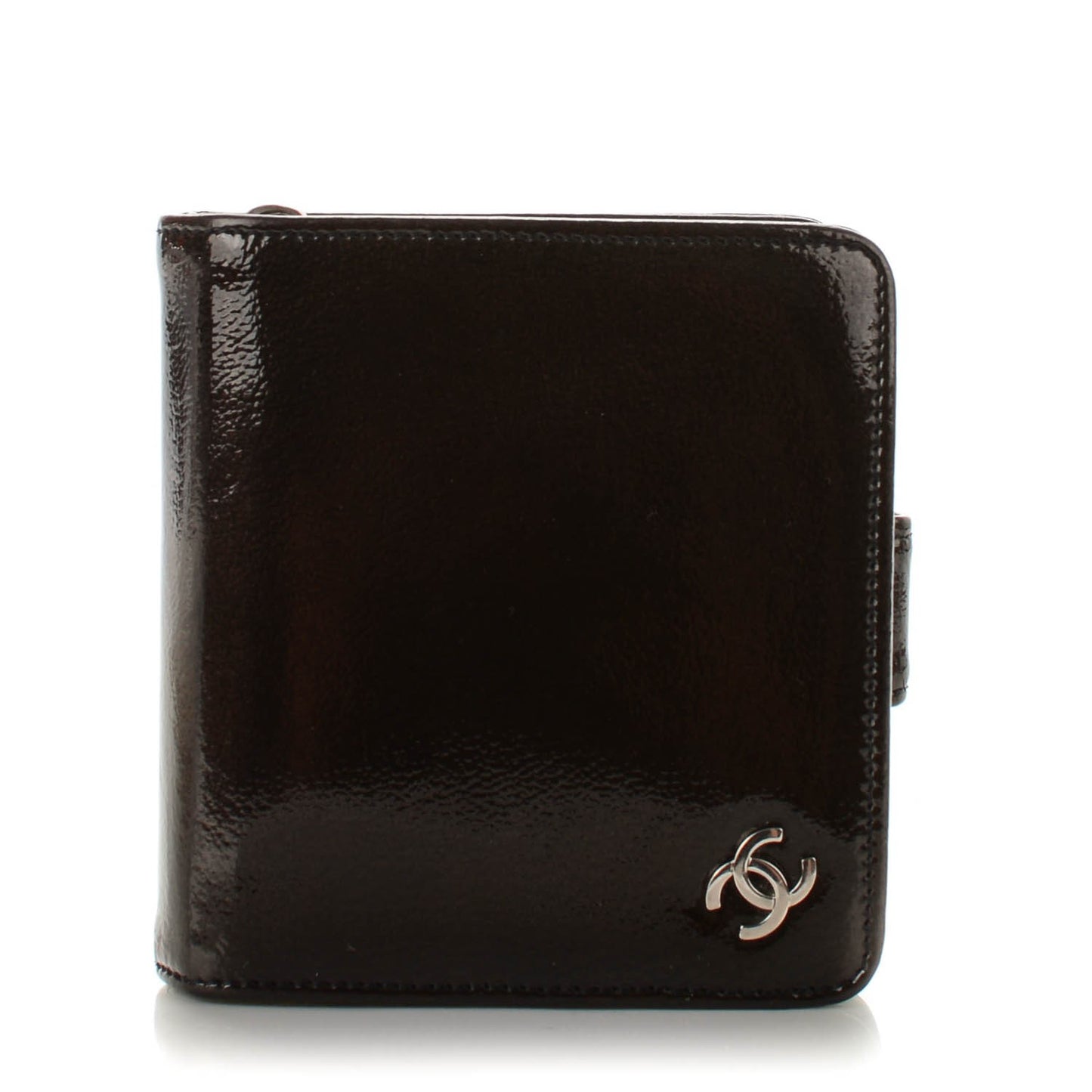 Patent Goatskin Compact CC French Wallet Black