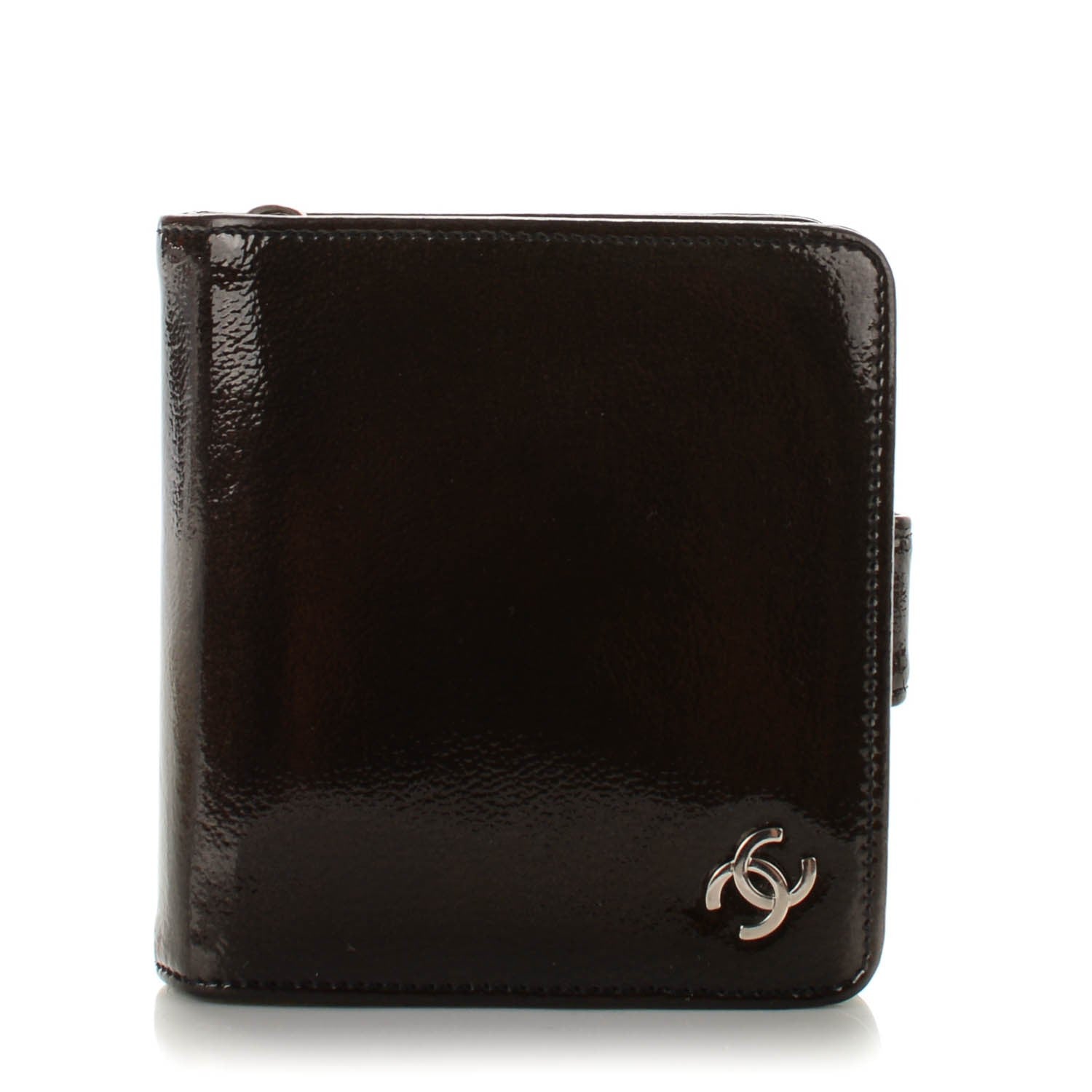 Chanel Patent Goatskin Compact CC French Wallet Black 1 of 8
