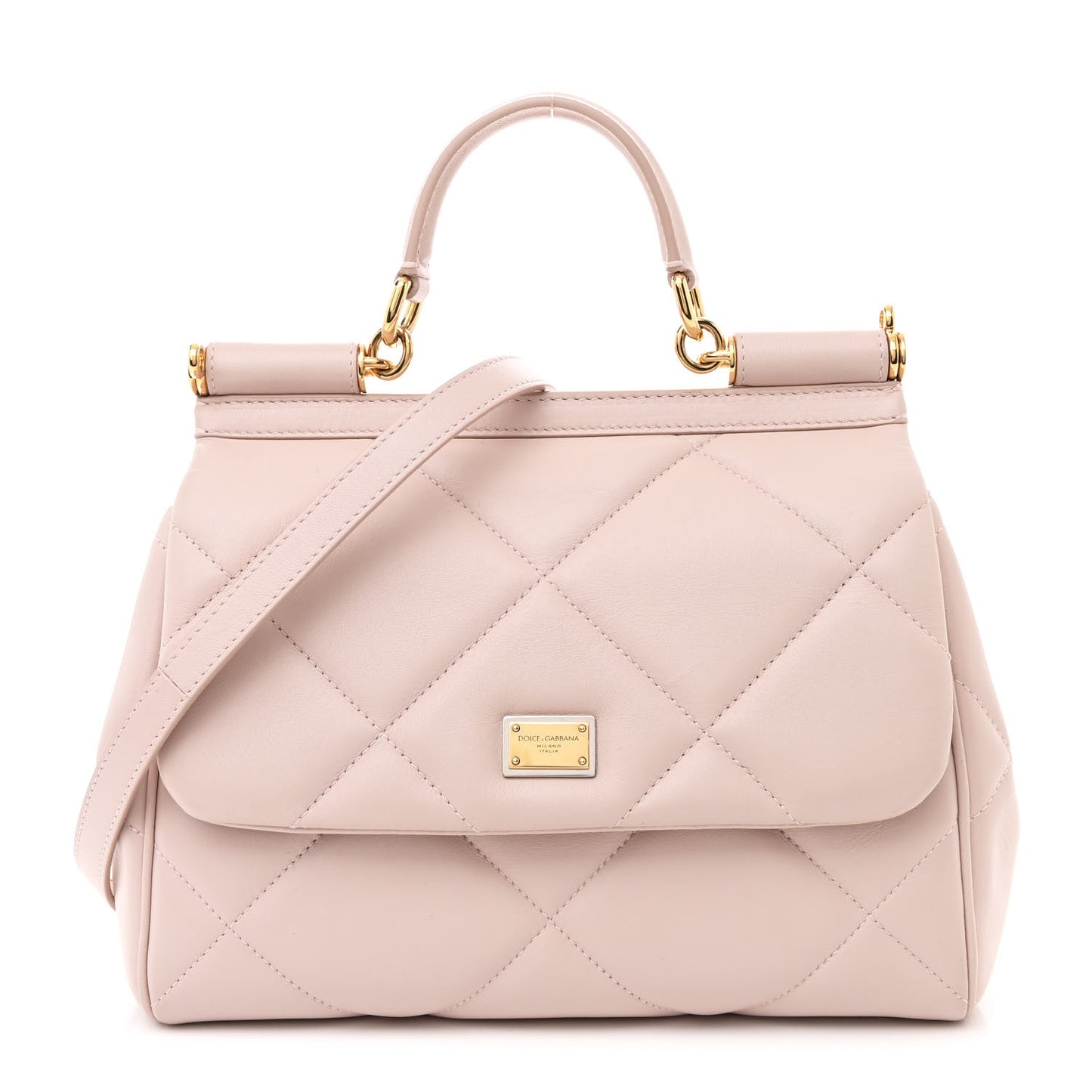 Nappa Quilted Medium Miss Sicily Satchel Rosa Polvere