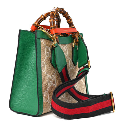 Gucci Raffia Textured Dollar Calfskin Web GG Monogram Small Diana Tote Bag Natural White New Shamarock Deep Orange 3 of 9