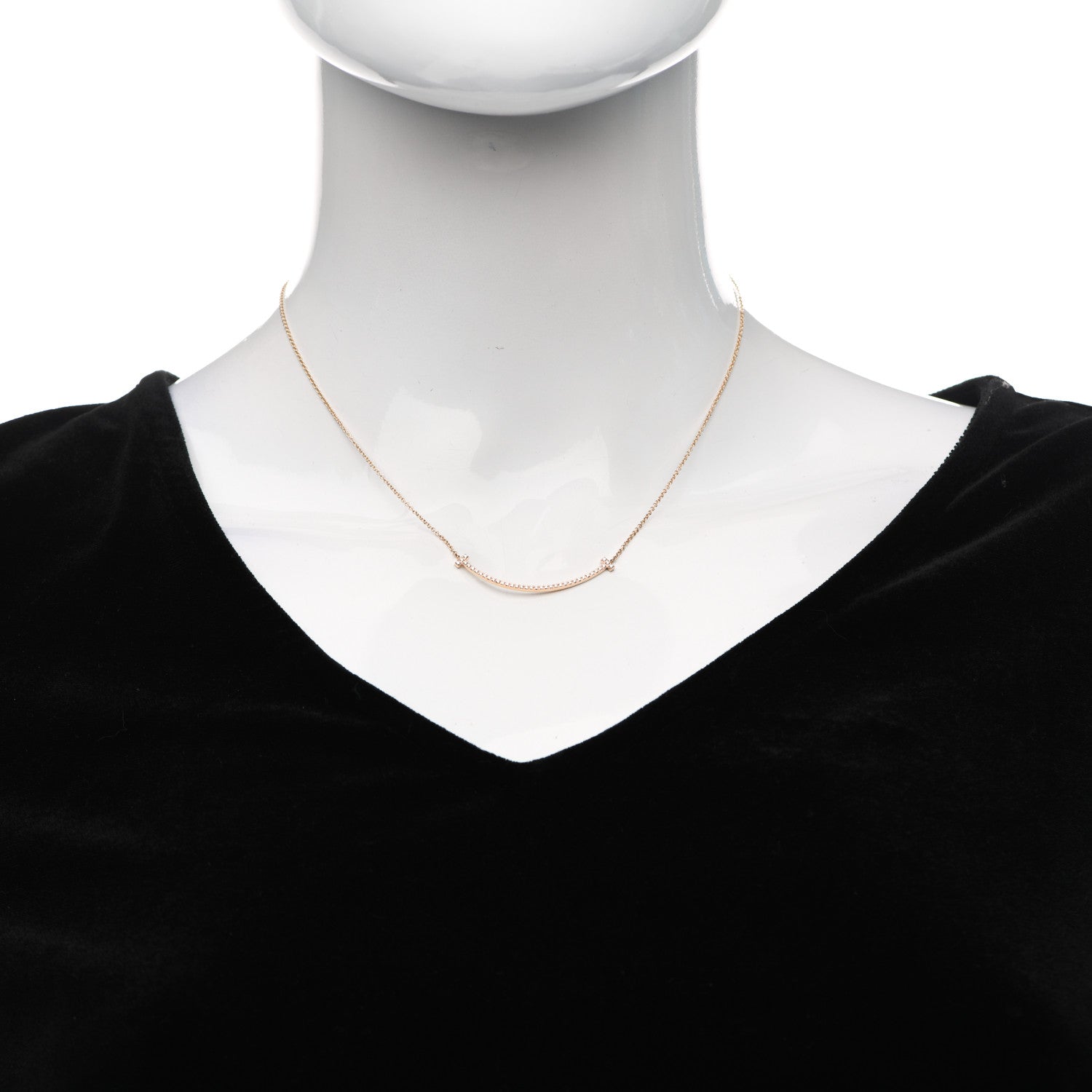 Tiffany 18K Rose Gold Diamond Small T Smile Pendant Necklace 2 of 6