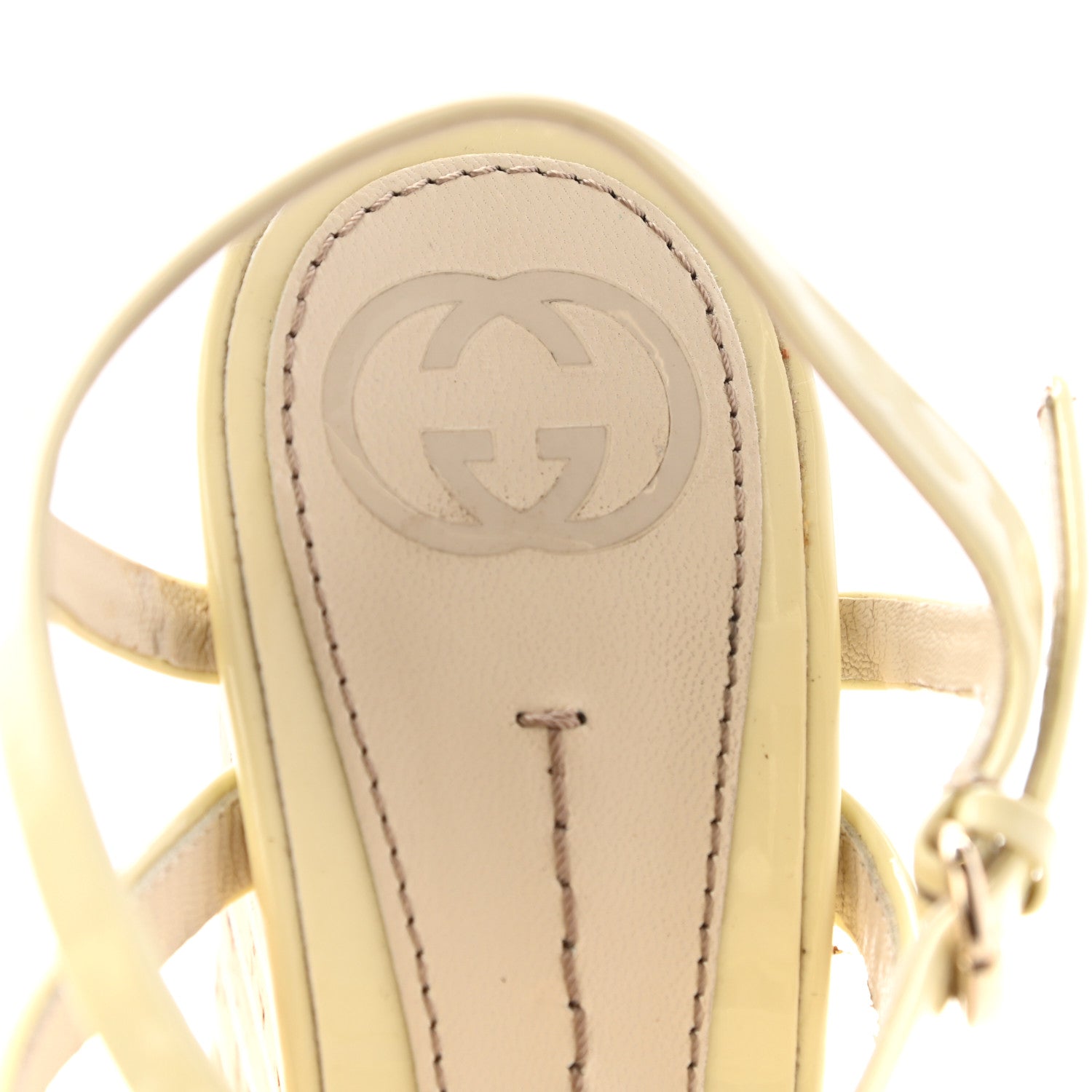 Gucci Patent Cork Striped Slingback Wedges 37.5 Beige 7 of 11
