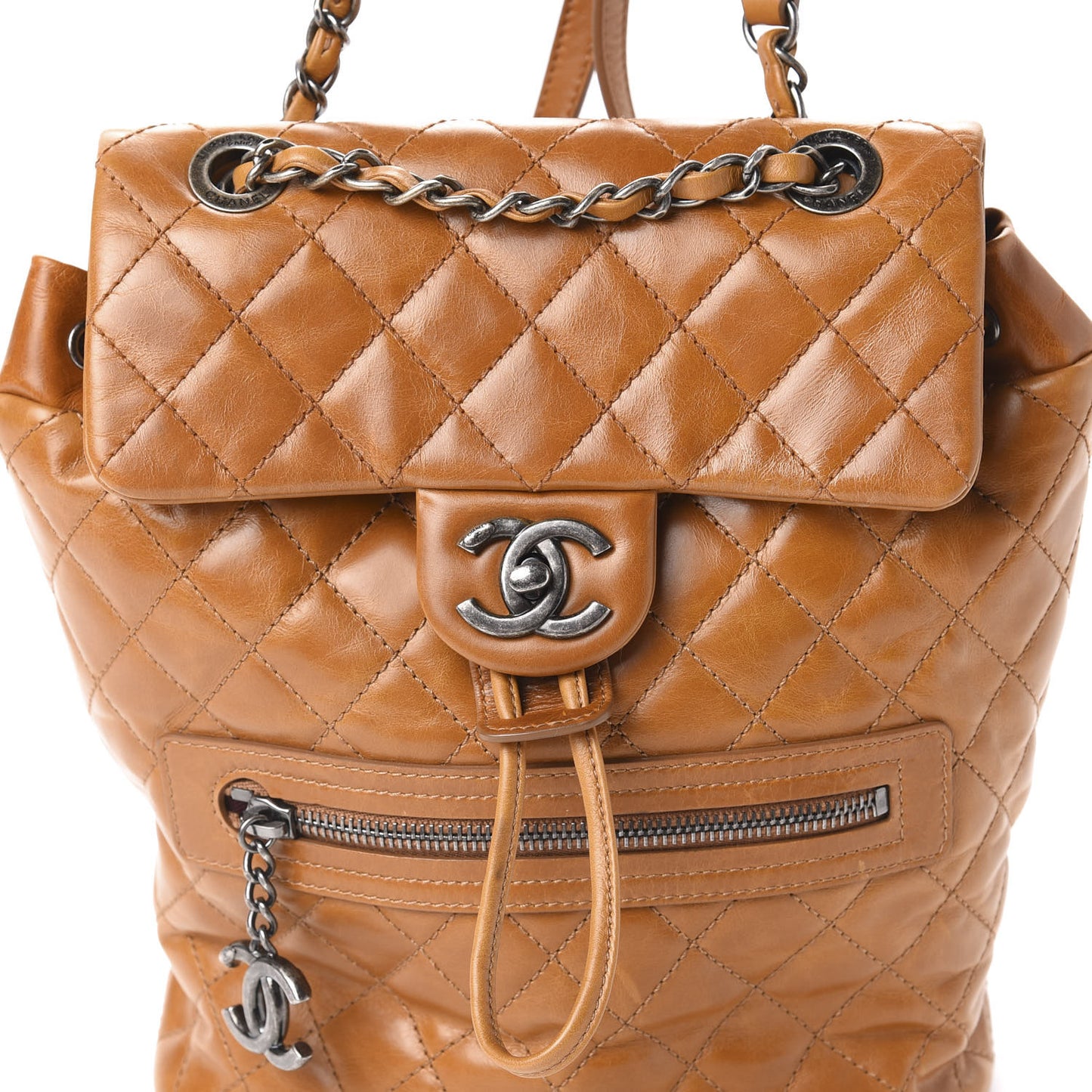 Glazed Calfskin Quilted Small Salzburg Backpack Brown