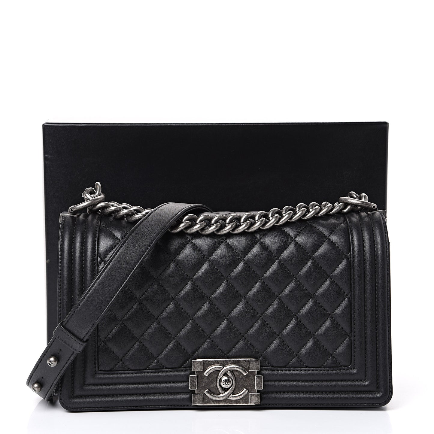Lambskin Quilted Medium Boy Flap Black