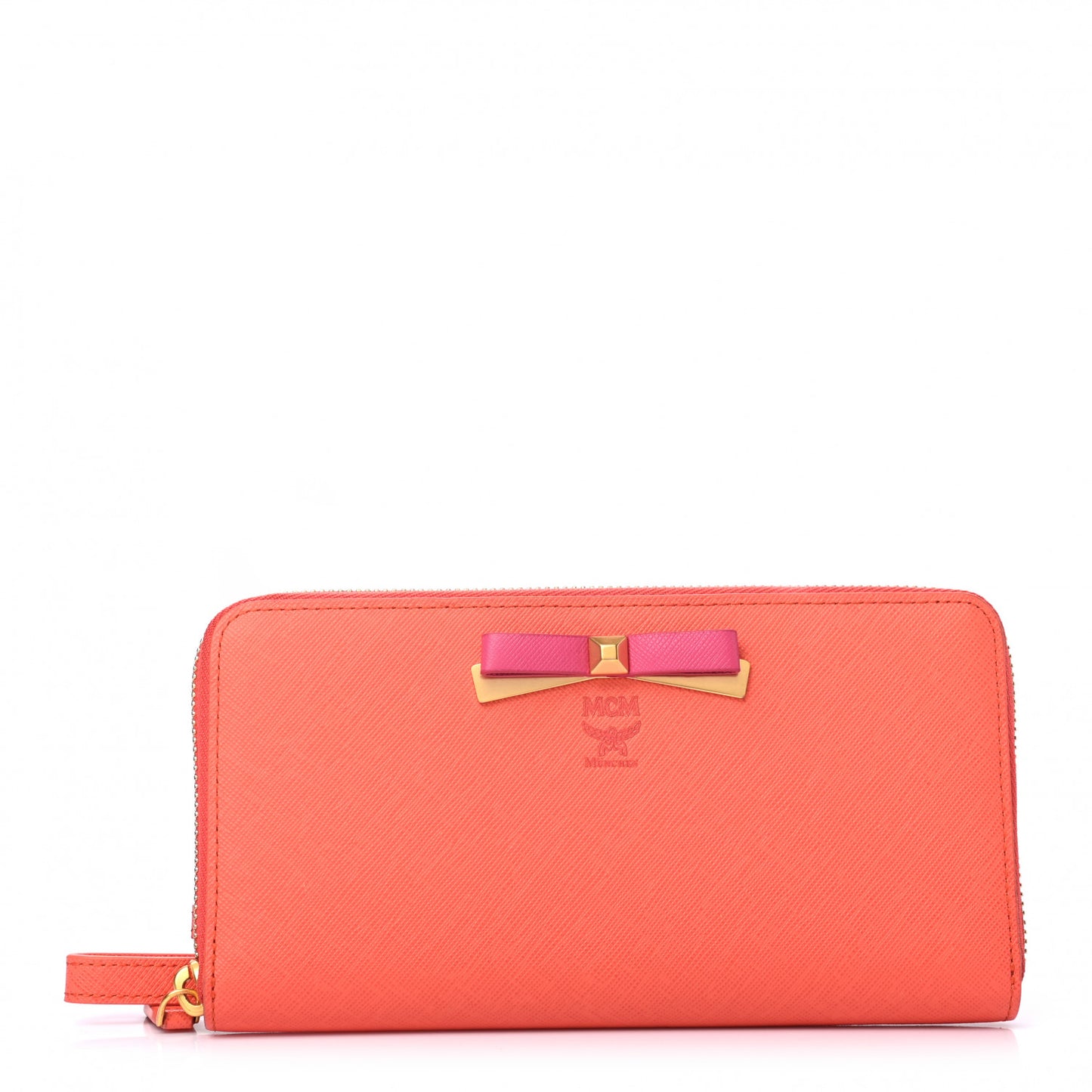 Saffiano Large Mina Zip Around Wallet Orange Pink