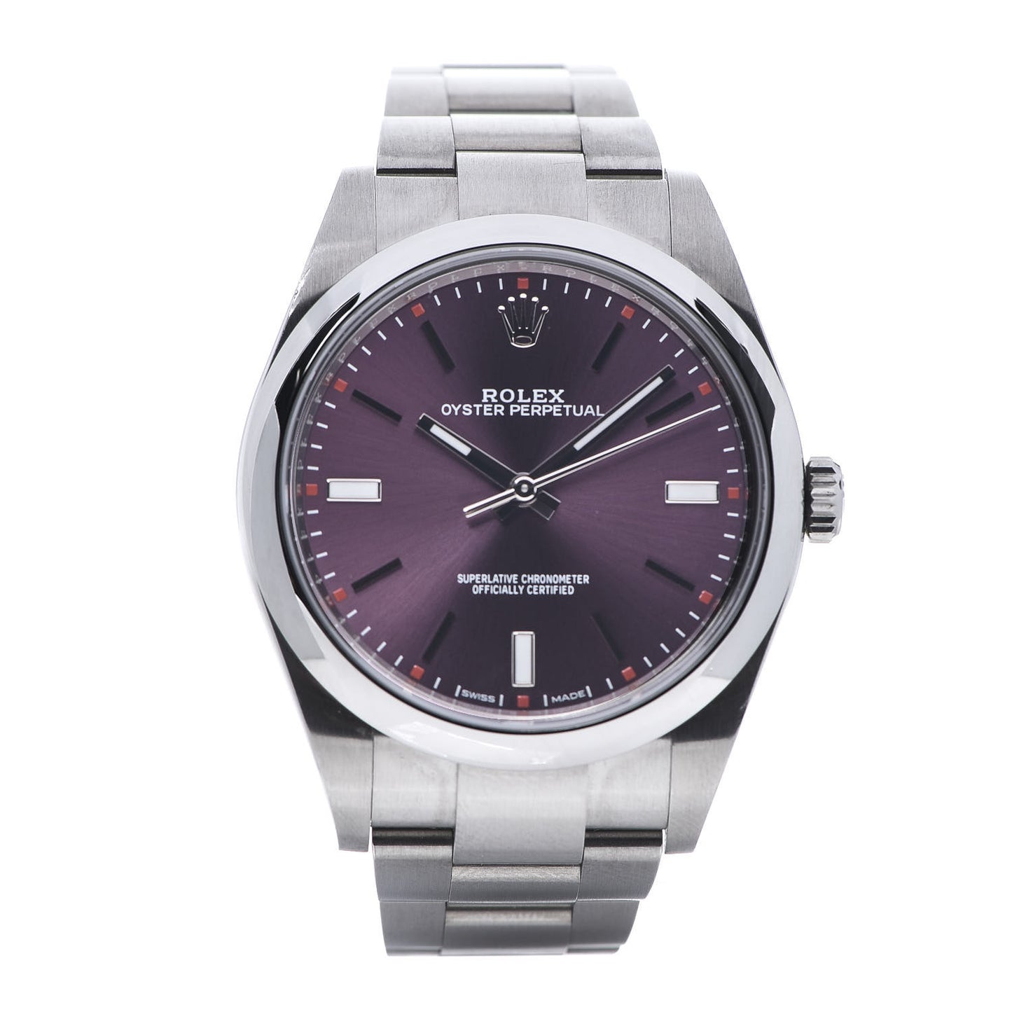 Stainless Steel 39mm Oyster Perpetual Watch Red Grape 114300