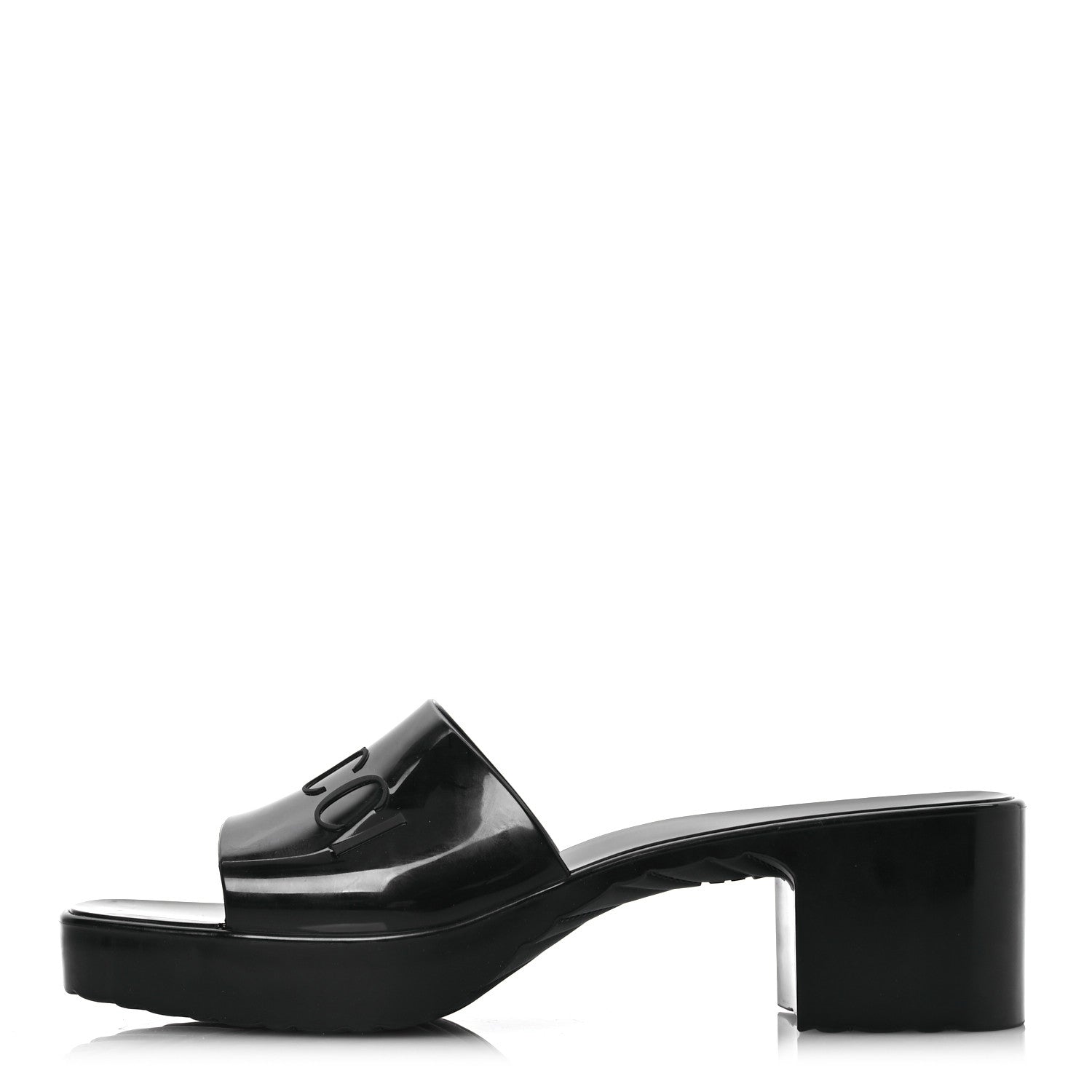 Gucci Rubber Gucci Logo Womens Platform 20/60mm Slide Sandals 41 Black 1 of 10