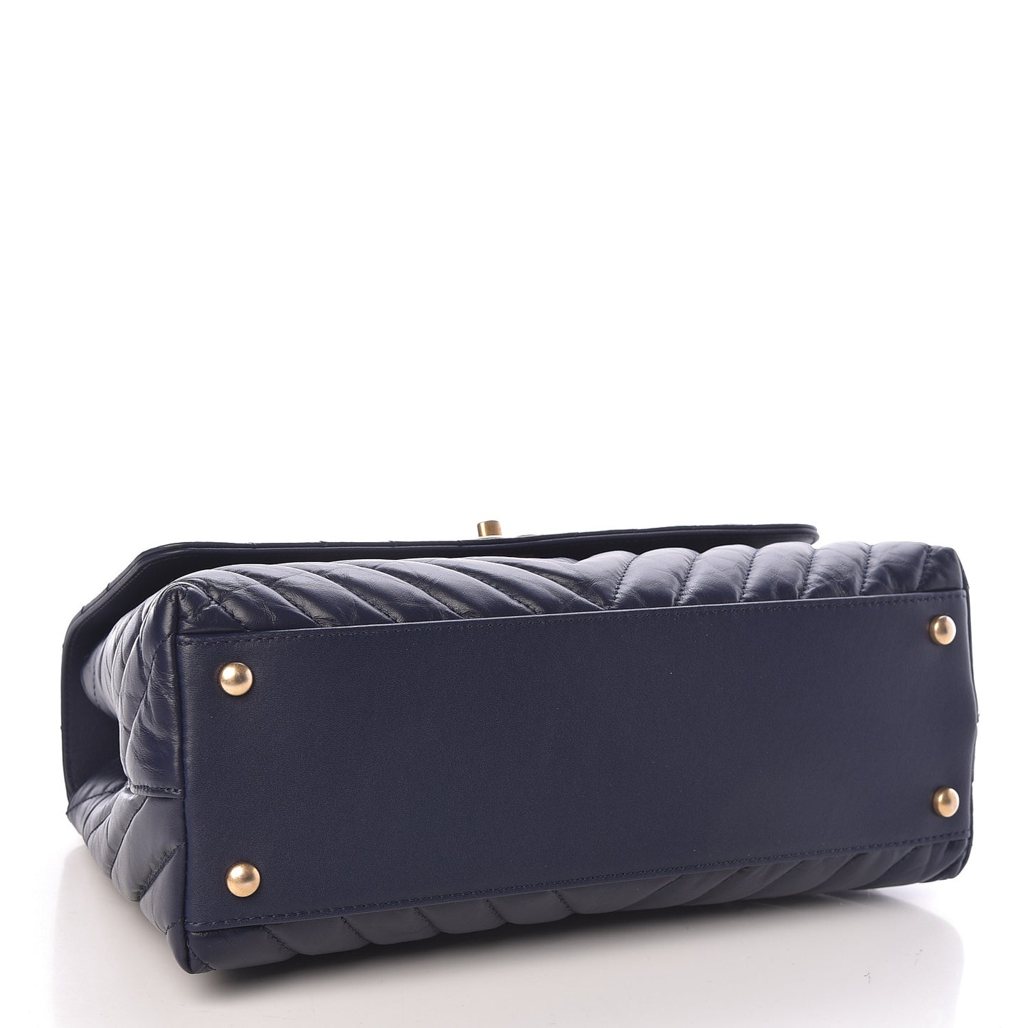Aged Calfskin Elaphe Chevron Quilted Small Coco Handle Flap Navy