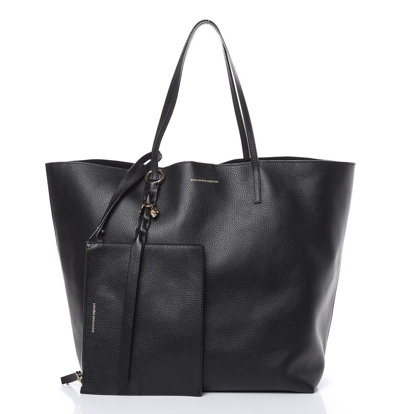 Grained Calfskin Skull Open Shopper Tote Black
