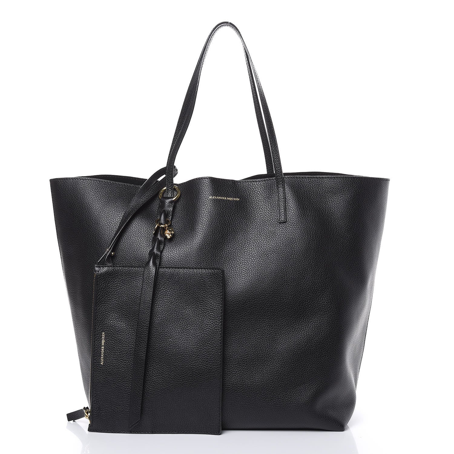 Alexander McQueen Grained Calfskin Skull Open Shopper Tote Black 3 of 9