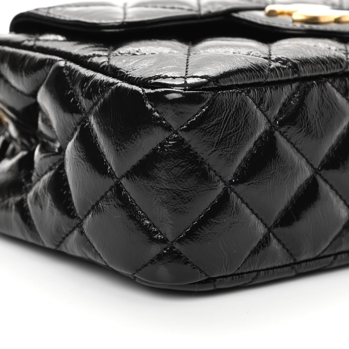 Shiny Crumpled Calfskin Quilted Small Wavy CC Hobo Black