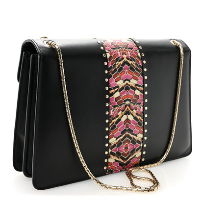 Bulgari Calfskin Karung Studded Serpenti Forever Shoulder Bag Black Pink Multicolor 4 of 11