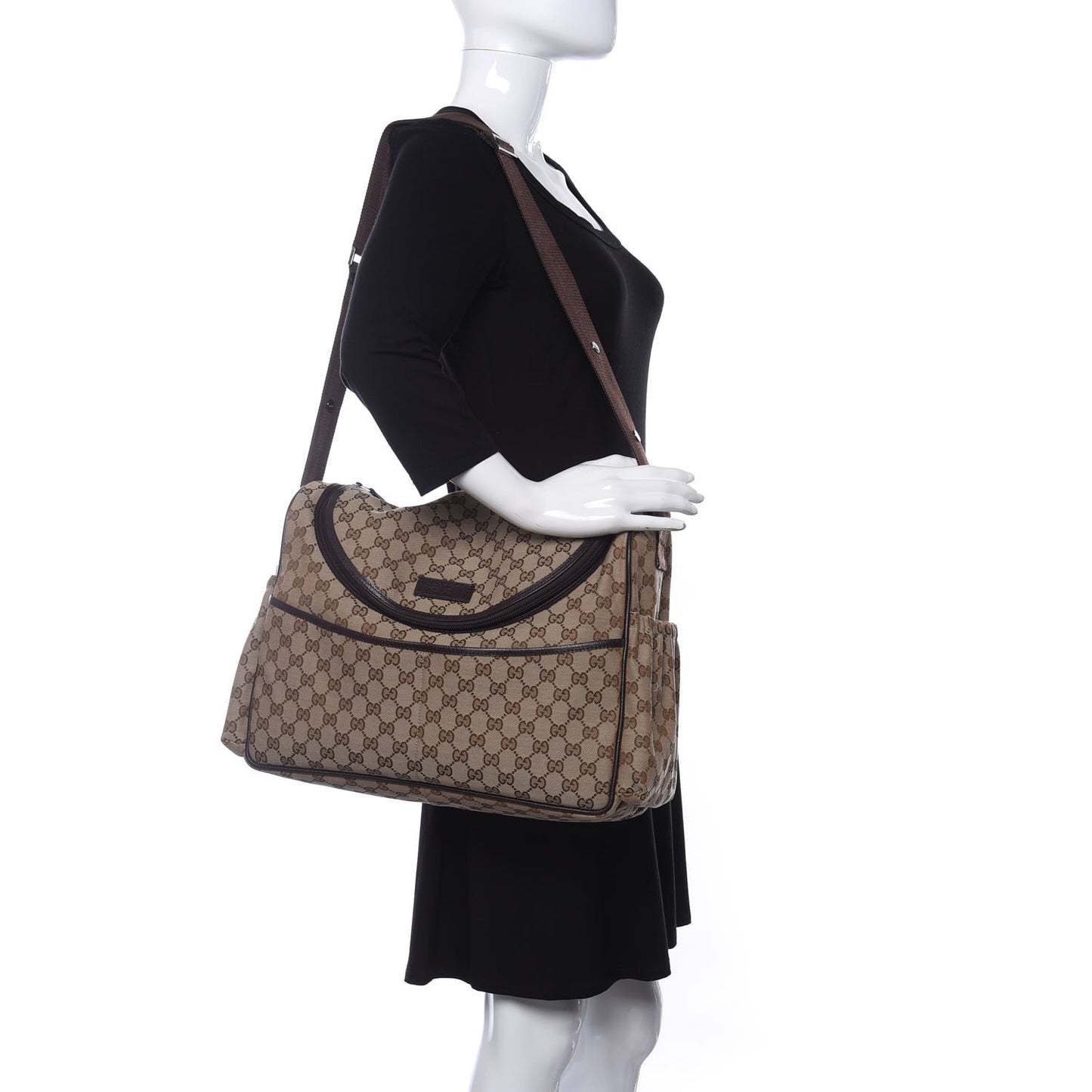 Monogram Natural Pigskin Large Diaper Bag Beige Ebony Cocoa Dark Chocolate