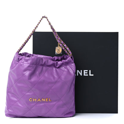 Chanel Shiny Calfskin Quilted Chanel 22 Drawstring Bag Purple 12 of 12
