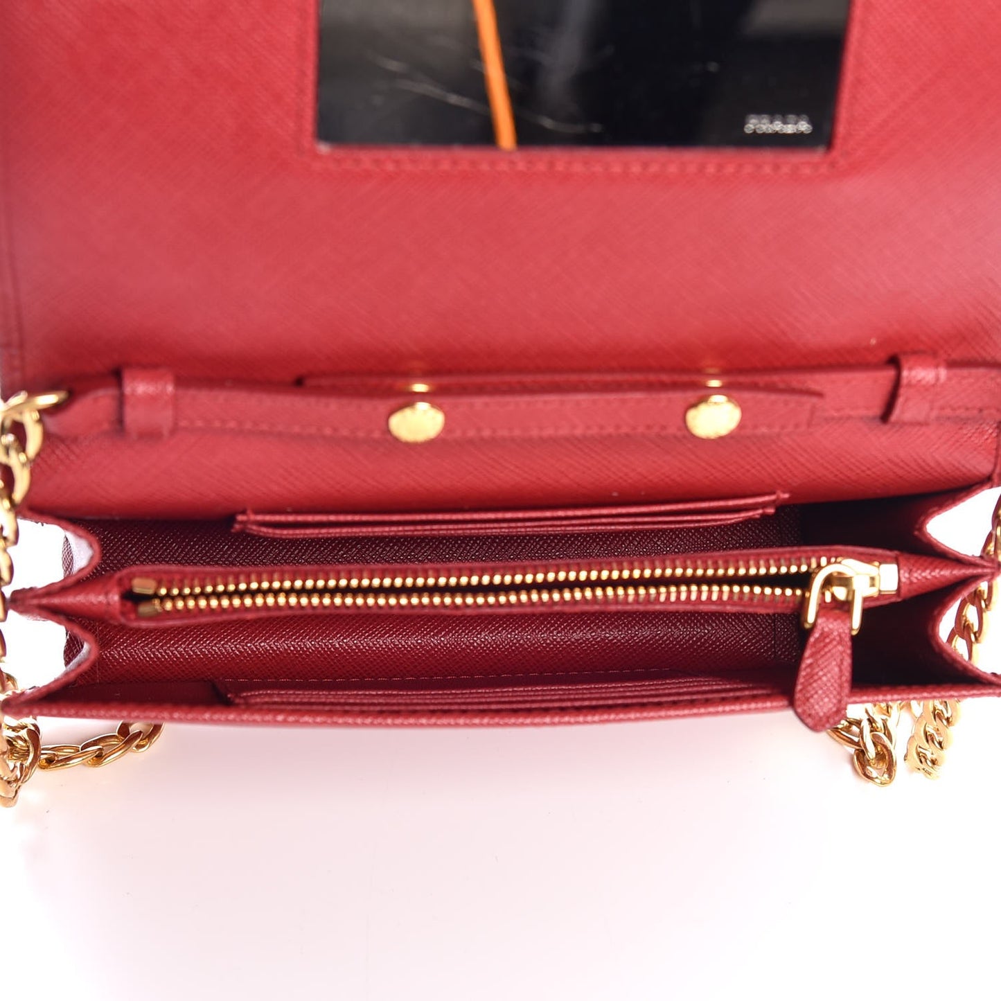 Saffiano Lux Chain Wallet Fuoco