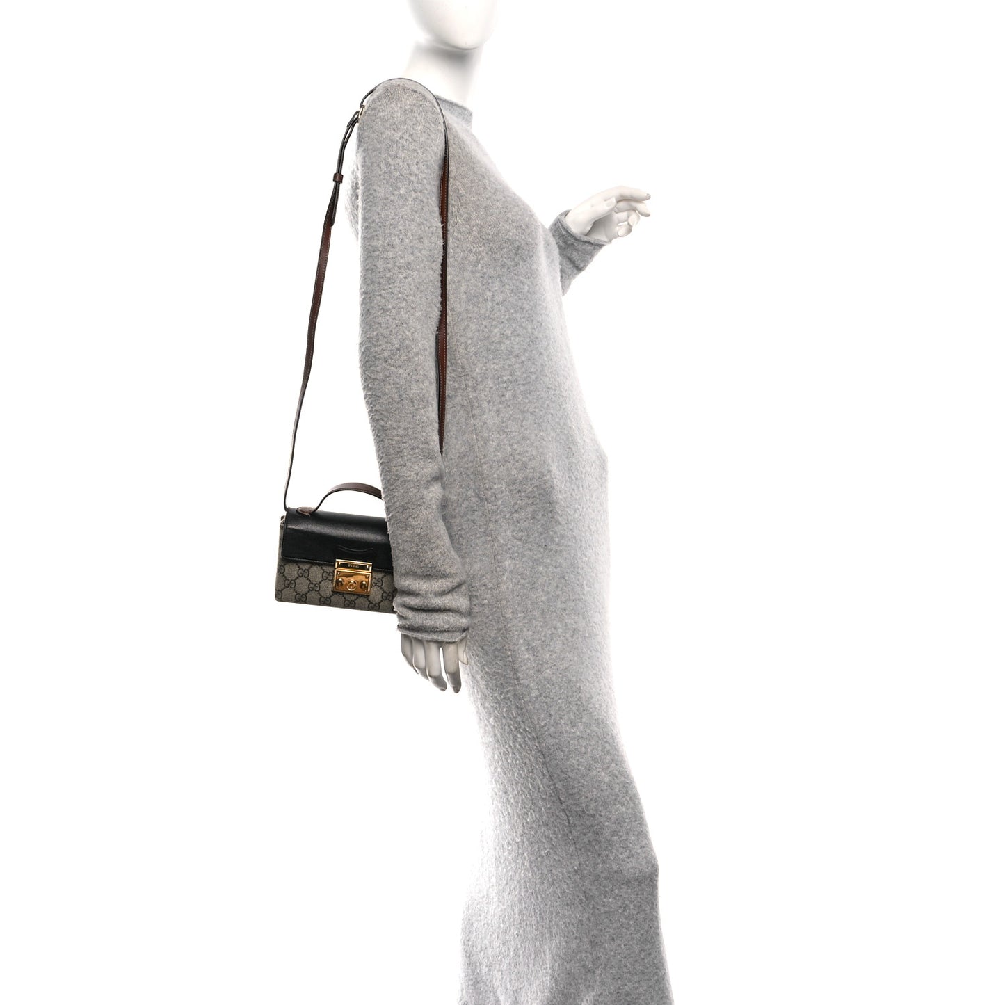 GG Supreme Monogram Calfskin Mini Padlock Top Handle Shoulder Bag Beige Black Cuir