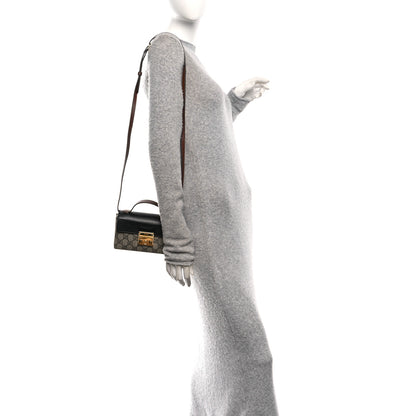 Gucci GG Supreme Monogram Calfskin Mini Padlock Top Handle Shoulder Bag Beige Black Cuir 2 of 10