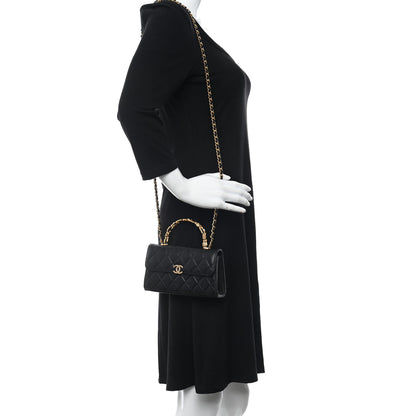 Chanel Lambskin Enamel Quilted Top Handle Flap Phone Holder With Chain Black 2 of 11