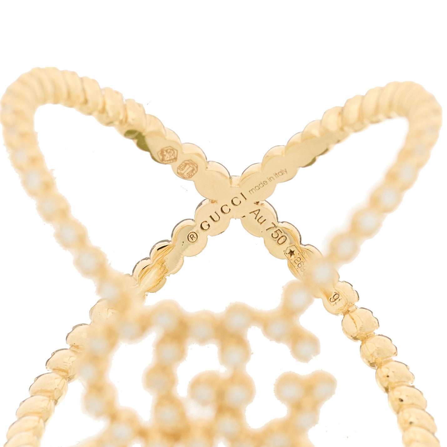 18K Yellow Gold Diamond GG Running X Ring 48 4.5