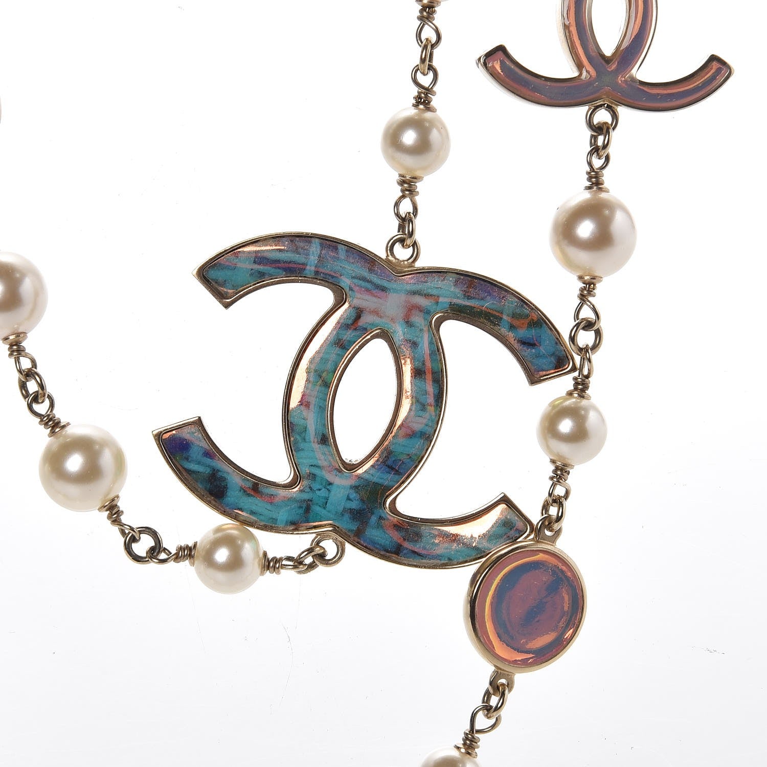 Chanel Pearl Enamel CC Long Necklace Pink Gold 4 of 7