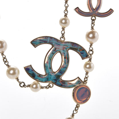 Chanel Pearl Enamel CC Long Necklace Pink Gold 4 of 7