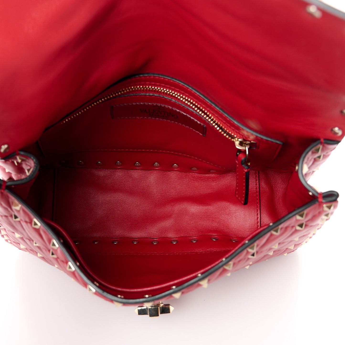 Lambskin Medium Rockstud Spike Shoulder Bag Red