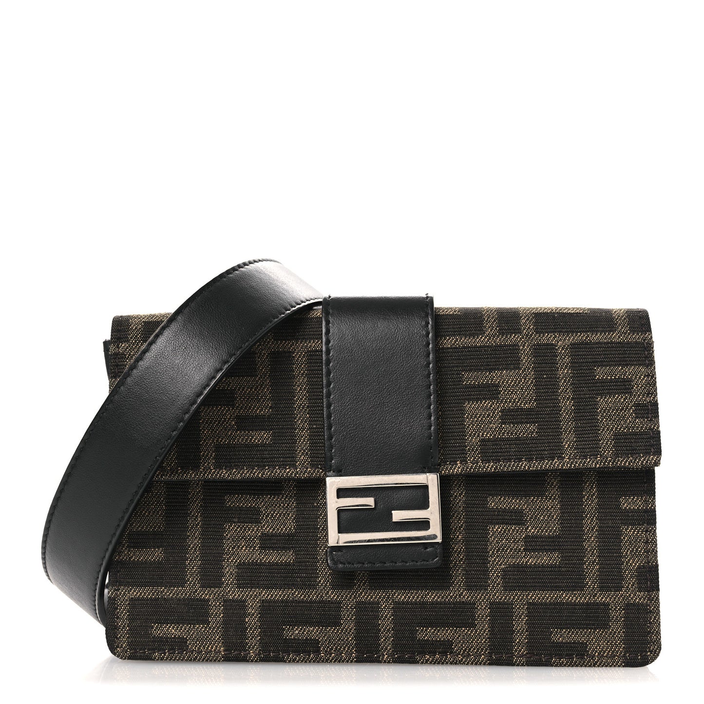 Recycled Fabric Jacquard Vitello Grace FF 1974 Baguette Belt Pouch Tobacco Moro Black