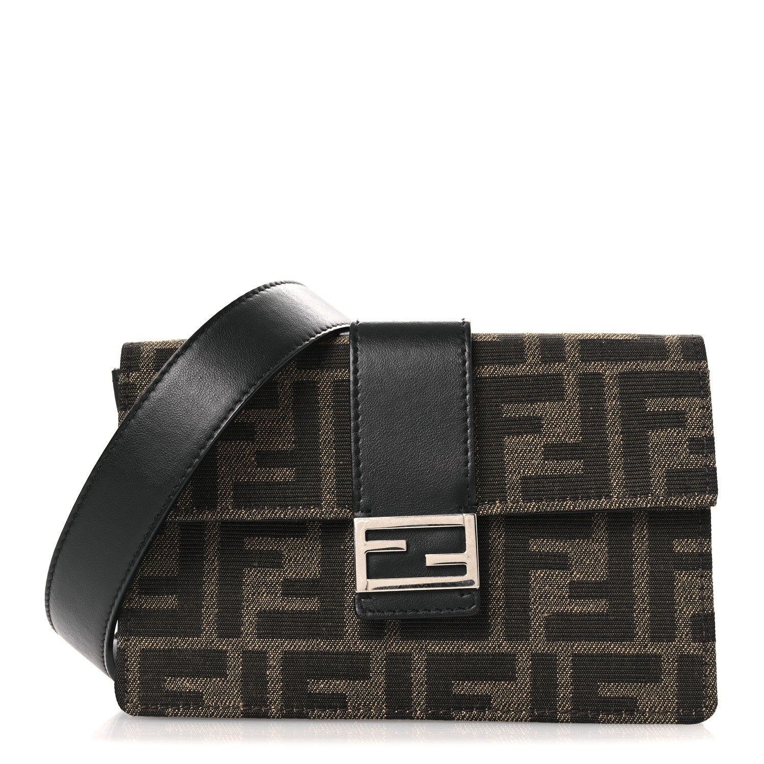 Fendi Recycled Fabric Jacquard Vitello Grace FF 1974 Baguette Belt Pouch Tobacco Moro Black 1 of 12