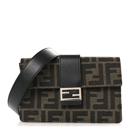 Fendi Recycled Fabric Jacquard Vitello Grace FF 1974 Baguette Belt Pouch Tobacco Moro Black 1 of 12