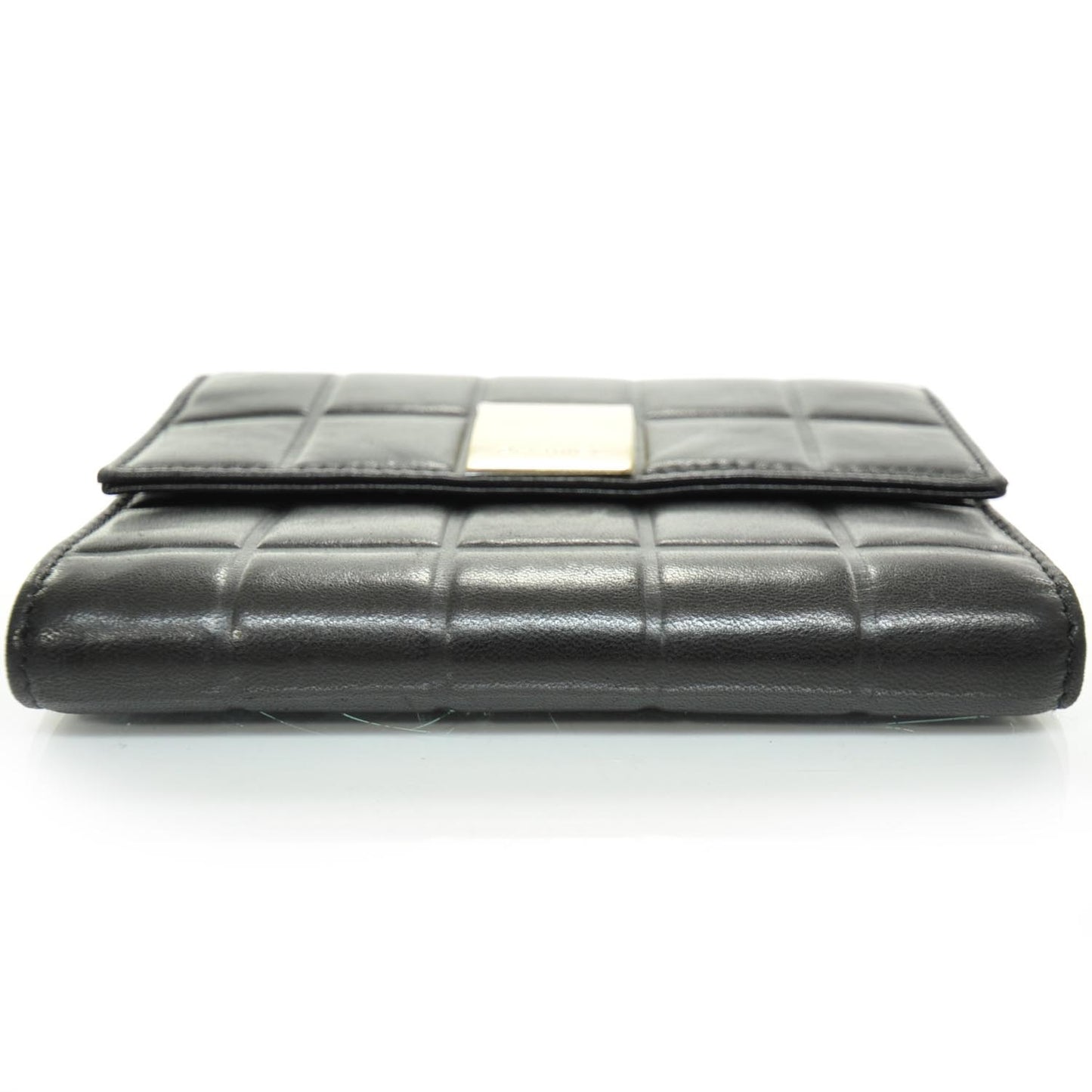 Leather Chocolate Bar Quilted Tri-Fold Wallet Black