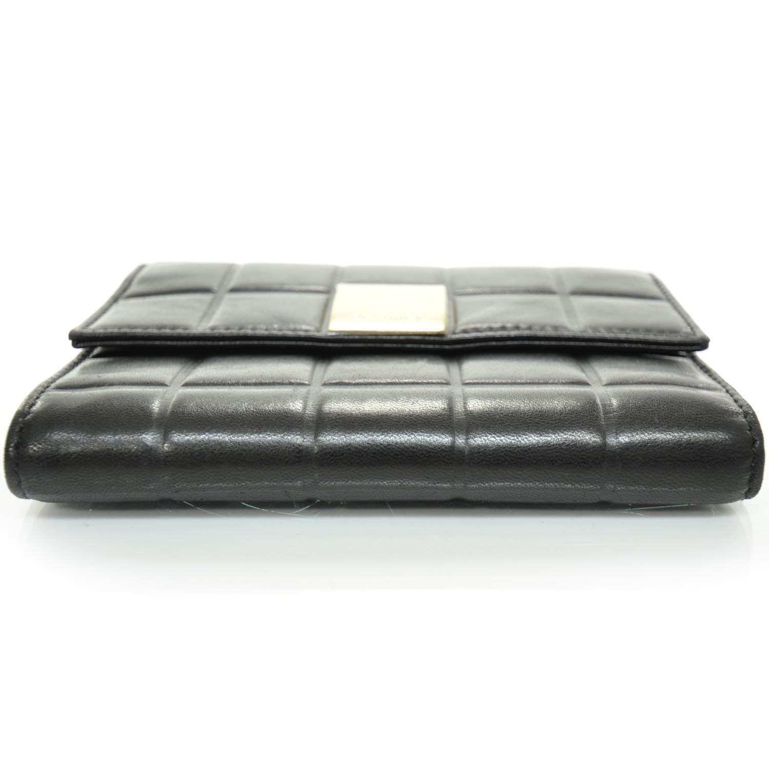 Chanel Leather Chocolate Bar Quilted Tri-Fold Wallet Black 4 of 8