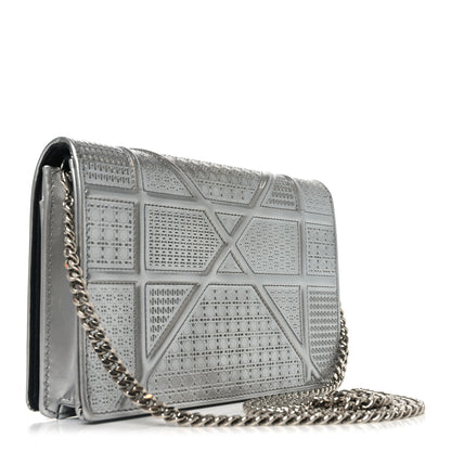 Christian Dior Metallic Patent Micro-Cannage Diorama Wallet on Chain Pouch Silver 3 of 10