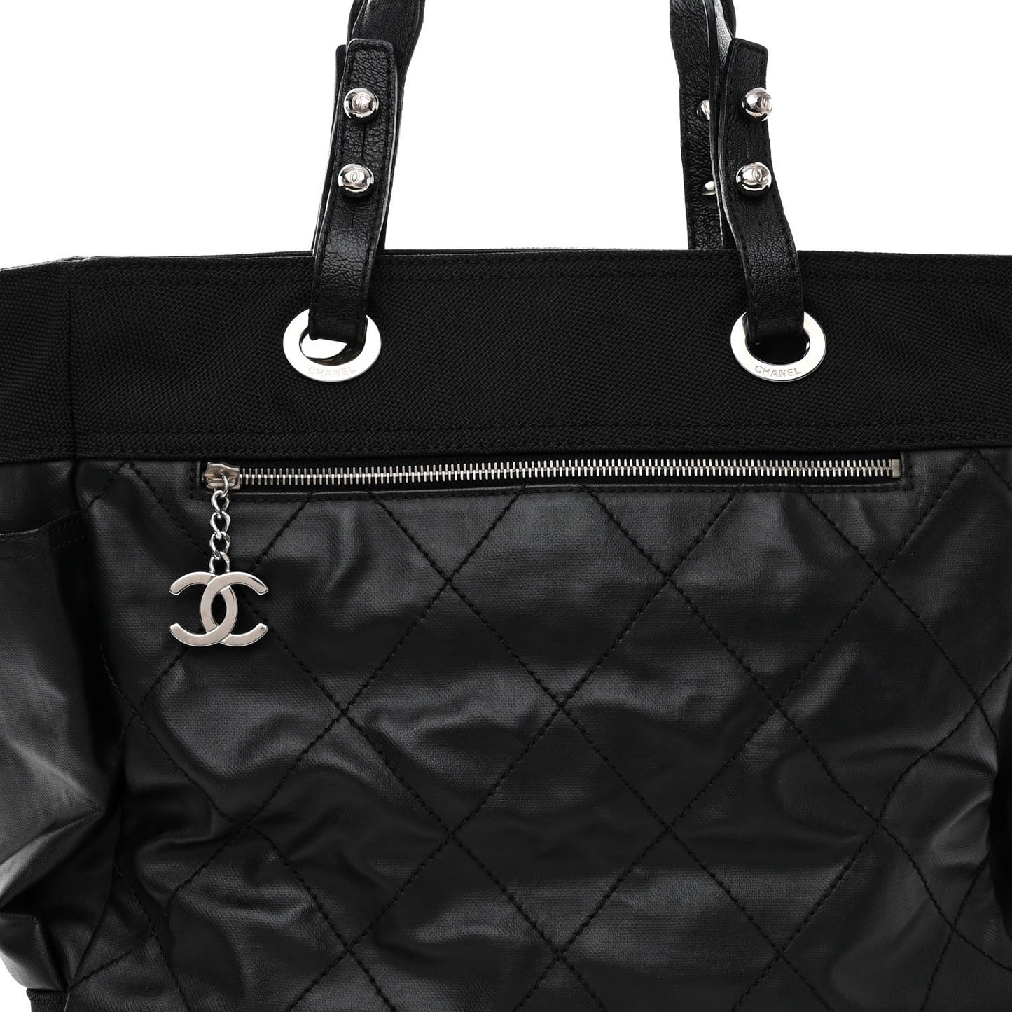 Coated Canvas Quilted Large Paris Biarritz Tote Black