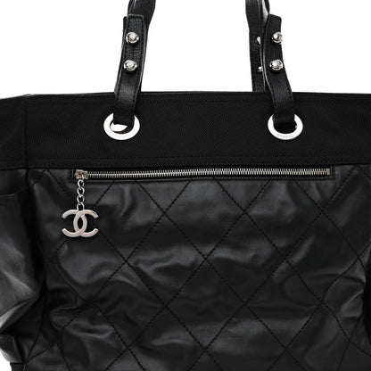 Chanel Coated Canvas Quilted Large Paris Biarritz Tote Black 7 of 10