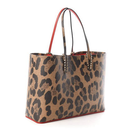 Christian Louboutin Calfskin Leopard Print Spikes East West Cabata Tote Brown 2 of 8